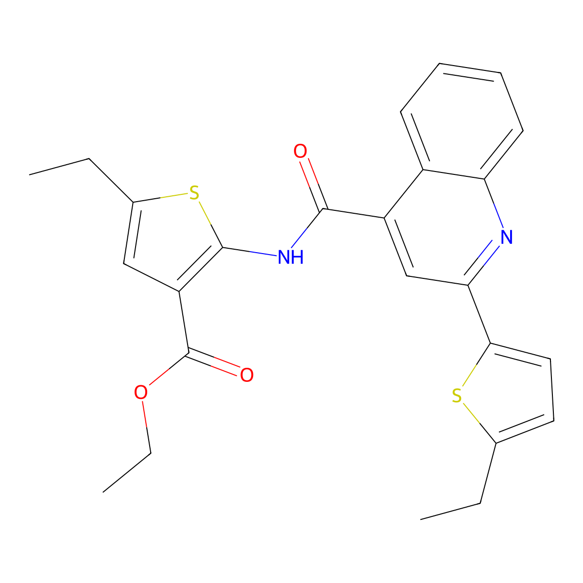 Ethyl 5-ethyl-2-[[2-(5-ethylthiophen-2-yl)quinoline-4-carbonyl]amino]thiophene-3-carboxylate molecular structure, CAS 438225-15-1