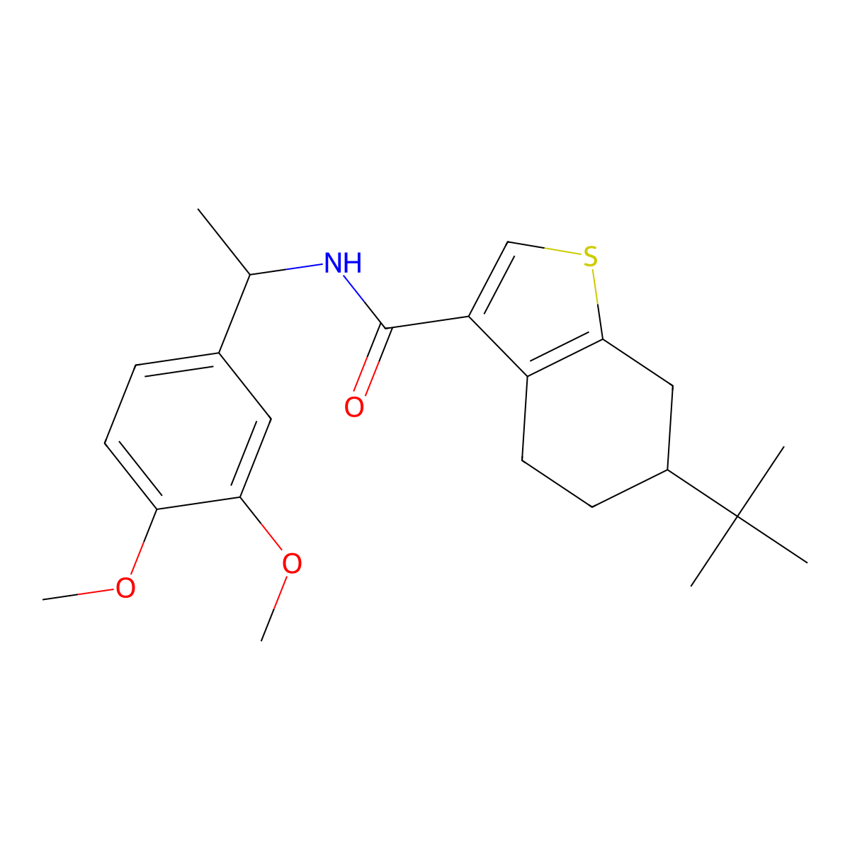 6-tert-butyl-N-[1-(3,4-dimethoxyphenyl)ethyl]-4,5,6,7-tetrahydro-1-benzothiophene-3-carboxamide molecular structure, CAS 438225-35-5