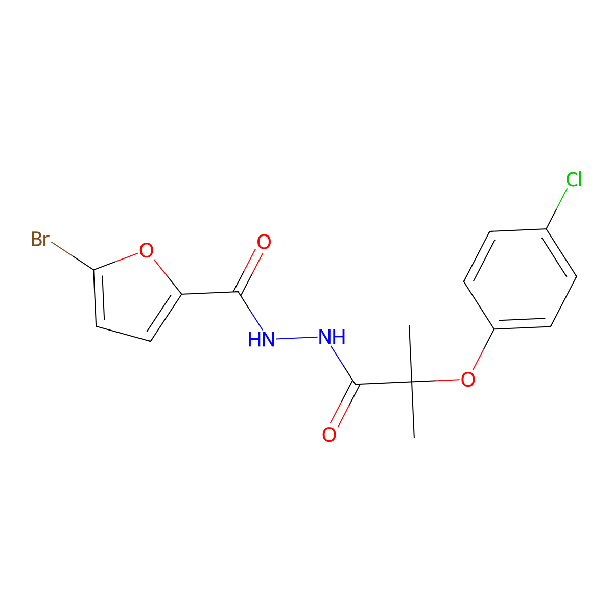5-bromo-N'-[2-(4-chlorophenoxy)-2-methylpropanoyl]furan-2-carbohydrazide molecular structure, CAS 438225-38-8