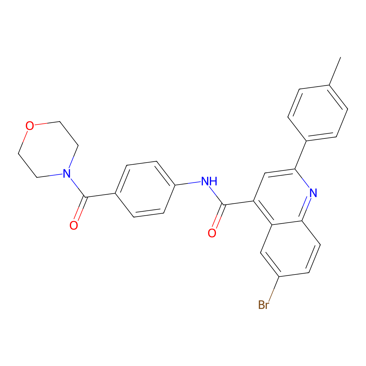 6-bromo-2-(4-methylphenyl)-N-[4-(morpholine-4-carbonyl)phenyl]quinoline-4-carboxamide molecular structure, CAS 438225-40-2