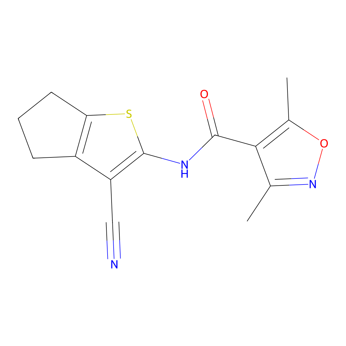 N-(3-cyano-5,6-dihydro-4H-cyclopenta[b]thiophen-2-yl)-3,5-dimethyl-1,2-oxazole-4-carboxamide molecular structure, CAS 438225-54-8