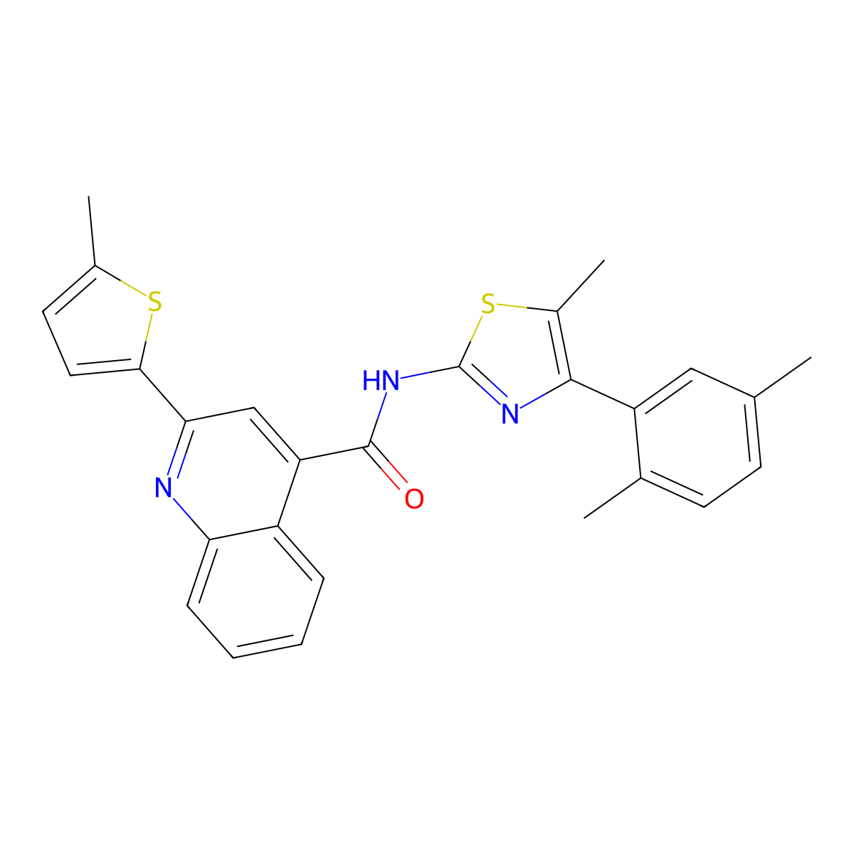 N-[4-(2,5-dimethylphenyl)-5-methyl-1,3-thiazol-2-yl]-2-(5-methylthiophen-2-yl)quinoline-4-carboxamide molecular structure, CAS 438225-58-2