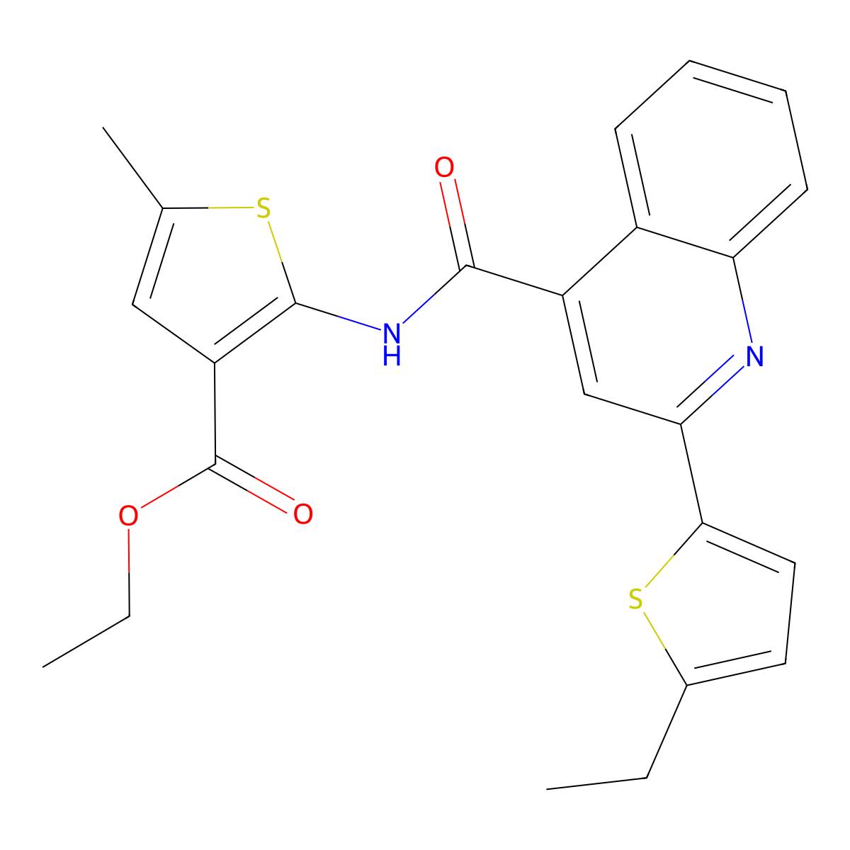 Ethyl 2-[[2-(5-ethylthiophen-2-yl)quinoline-4-carbonyl]amino]-5-methylthiophene-3-carboxylate molecular structure, CAS 438225-63-9