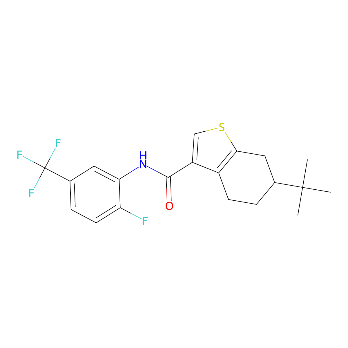 6-tert-butyl-N-[2-fluoro-5-(trifluoromethyl)phenyl]-4,5,6,7-tetrahydro-1-benzothiophene-3-carboxamide molecular structure, CAS 438225-81-1