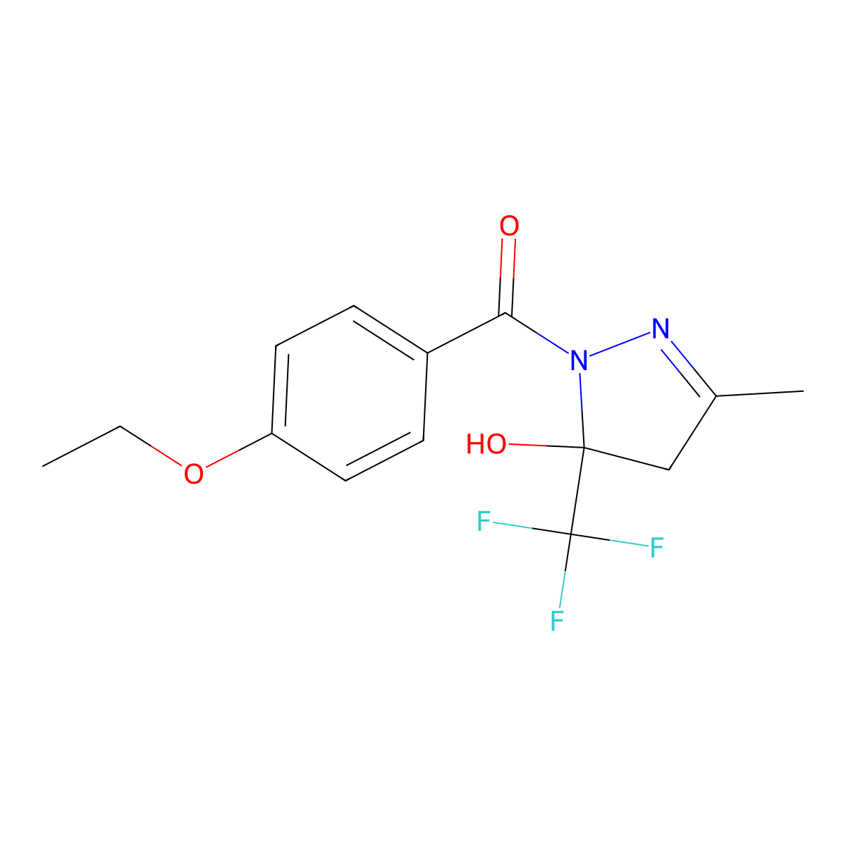 (4-ethoxyphenyl)-[5-hydroxy-3-methyl-5-(trifluoromethyl)-4H-pyrazol-1-yl]methanone molecular structure, CAS 438225-92-4