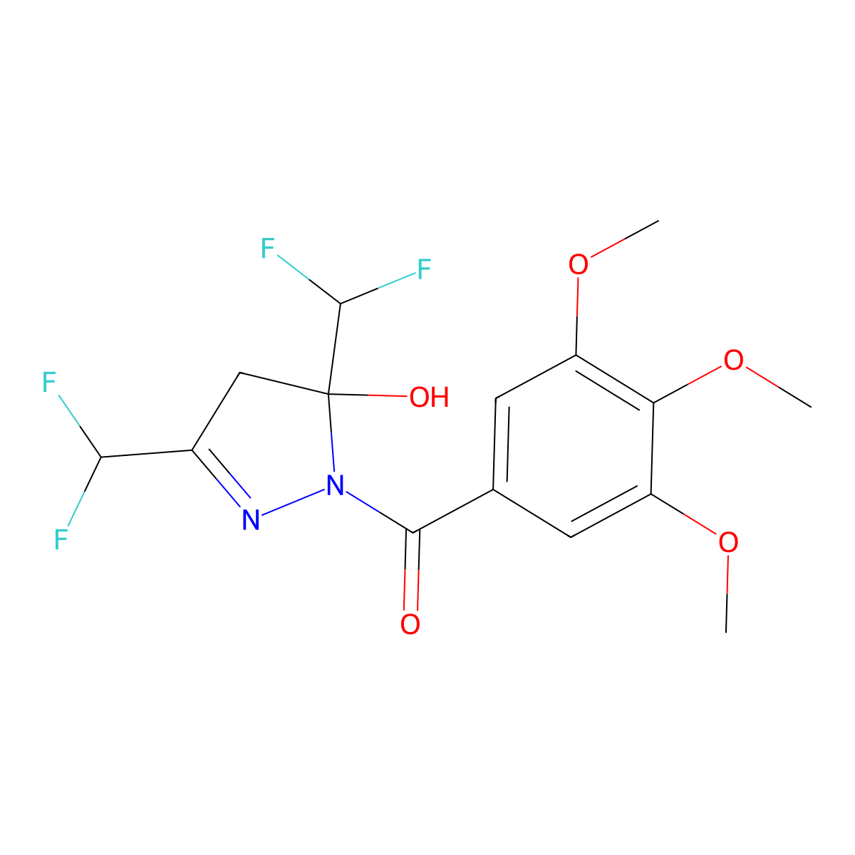 [3,5-bis(difluoromethyl)-5-hydroxy-4H-pyrazol-1-yl]-(3,4,5-trimethoxyphenyl)methanone molecular structure, CAS 438225-93-5