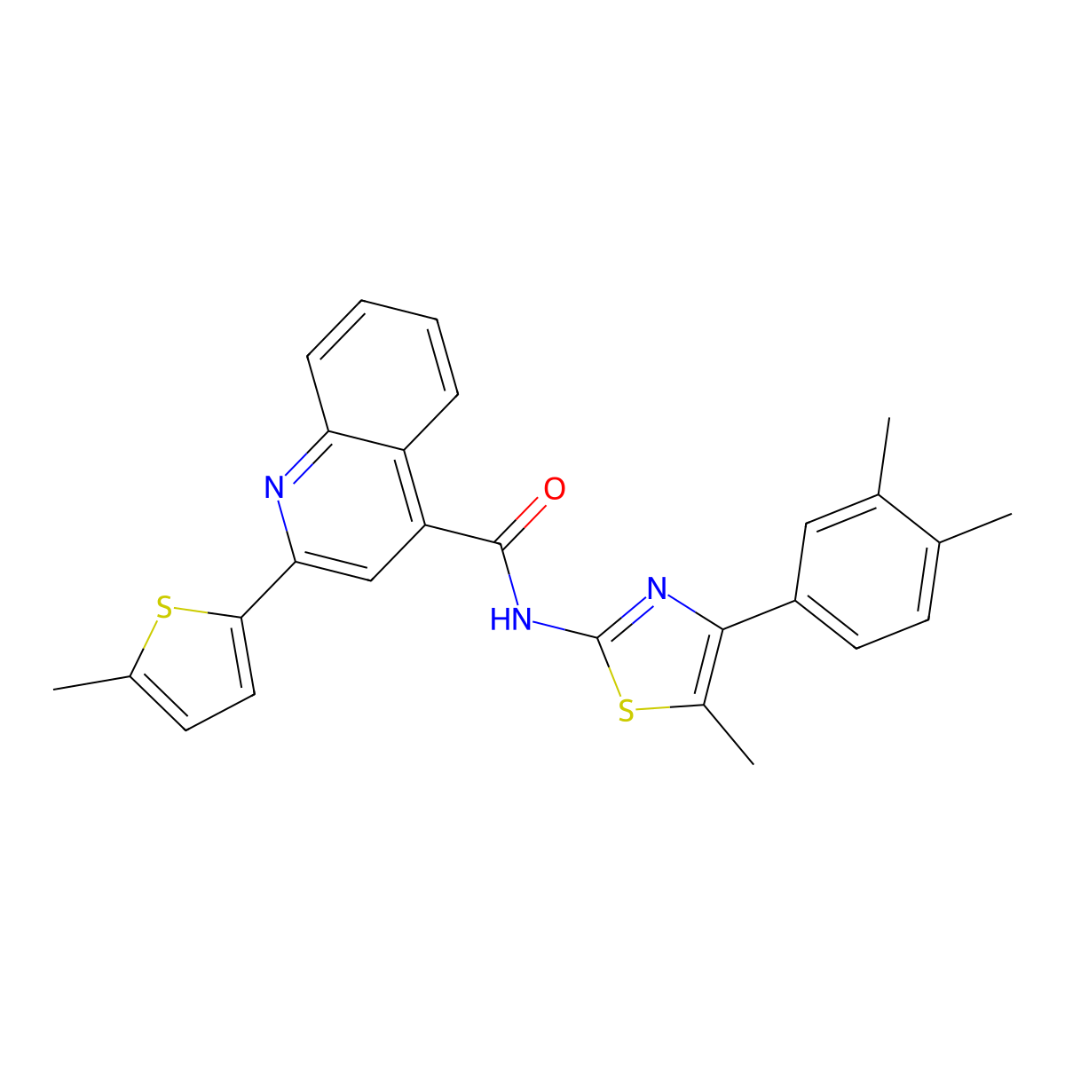 N-[4-(3,4-dimethylphenyl)-5-methyl-1,3-thiazol-2-yl]-2-(5-methylthiophen-2-yl)quinoline-4-carboxamide molecular structure, CAS 438226-05-2