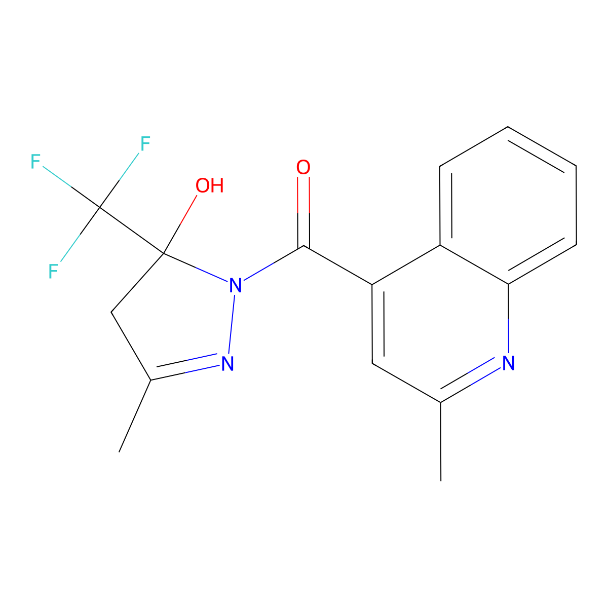 [5-hydroxy-3-methyl-5-(trifluoromethyl)-4H-pyrazol-1-yl]-(2-methylquinolin-4-yl)methanone molecular structure, CAS 438226-11-0