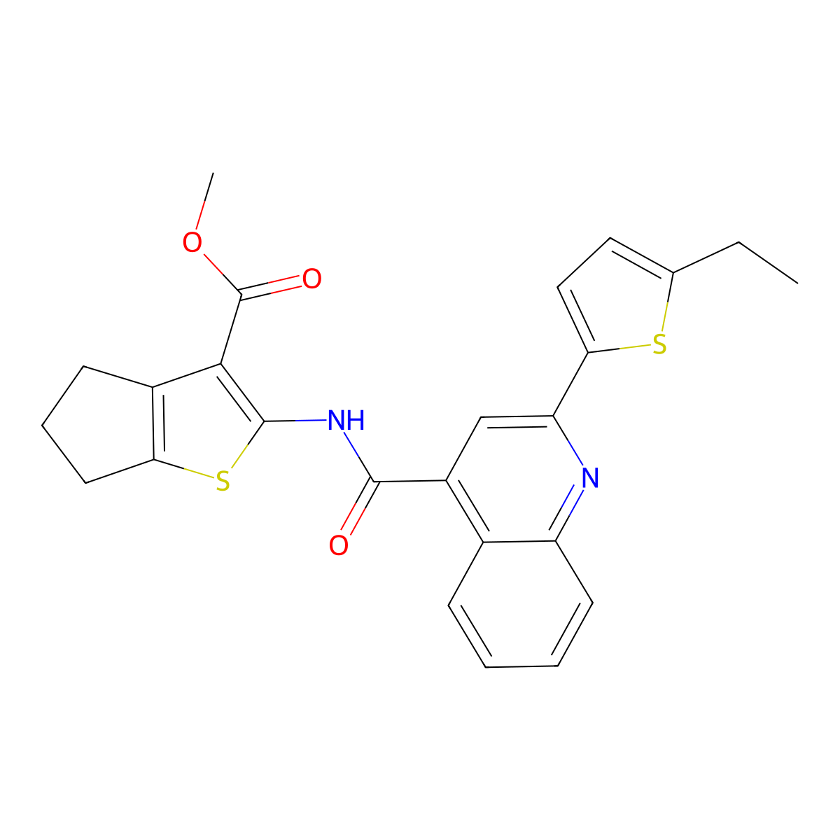 methyl 2-[[2-(5-ethylthiophen-2-yl)quinoline-4-carbonyl]amino]-5,6-dihydro-4H-cyclopenta[b]thiophene-3-carboxylate molecular structure, CAS 438226-13-2