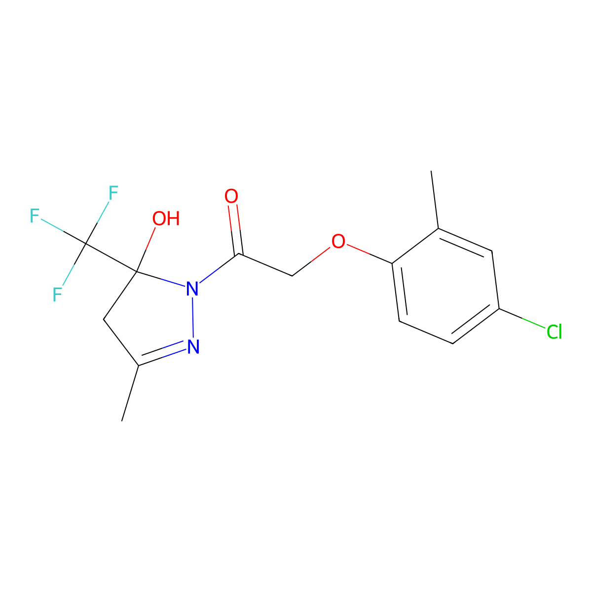 2-(4-chloro-2-methylphenoxy)-1-[5-hydroxy-3-methyl-5-(trifluoromethyl)-4H-pyrazol-1-yl]ethanone molecular structure, CAS 438226-23-4