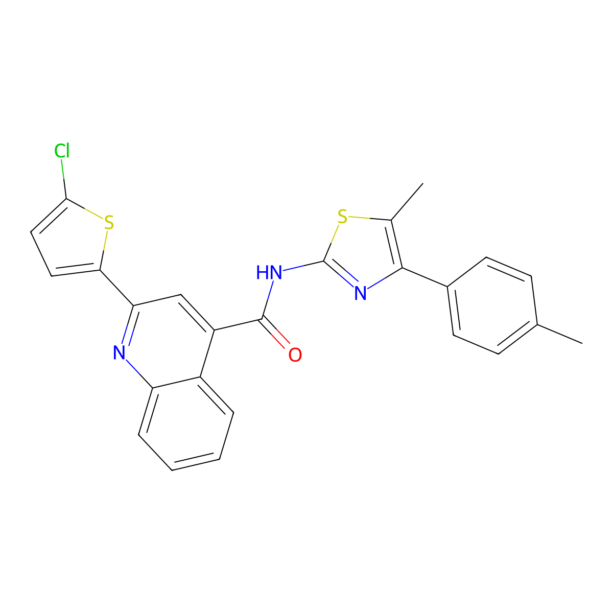 2-(5-chlorothiophen-2-yl)-N-[5-methyl-4-(4-methylphenyl)-1,3-thiazol-2-yl]quinoline-4-carboxamide molecular structure, CAS 438226-24-5