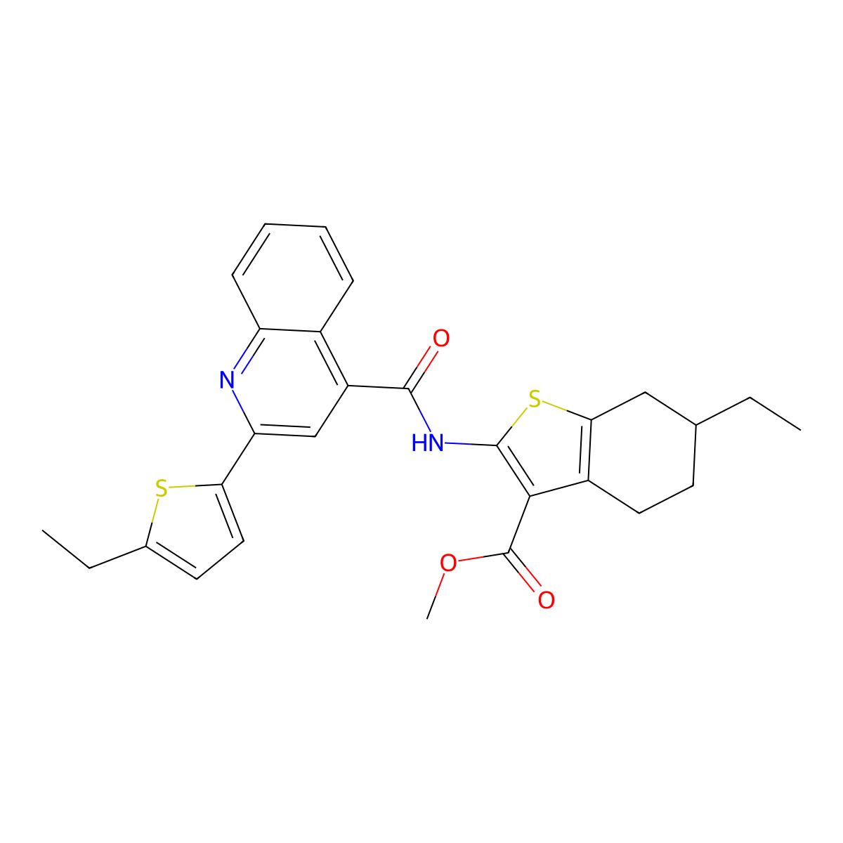 Methyl 6-ethyl-2-({[2-(5-ethylthiophen-2-yl)quinolin-4-yl]carbonyl}amino)-4,5,6,7-tetrahydro-1-benzothiophene-3-carboxylate molecular structure, CAS 438226-46-1