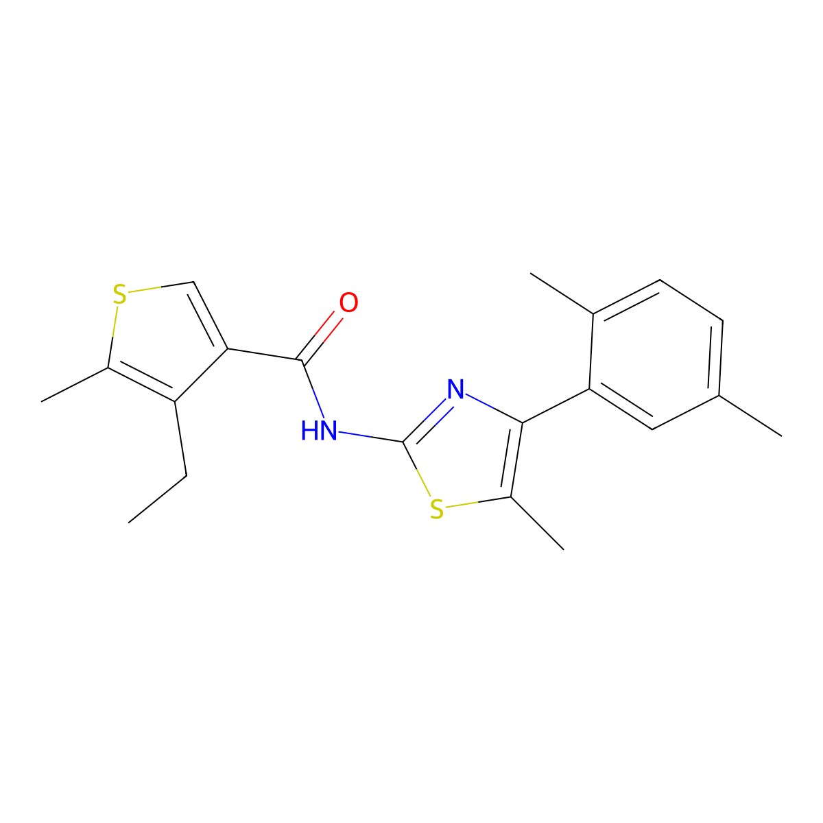 N-[4-(2,5-dimethylphenyl)-5-methyl-1,3-thiazol-2-yl]-4-ethyl-5-methylthiophene-3-carboxamide molecular structure, CAS 438226-50-7