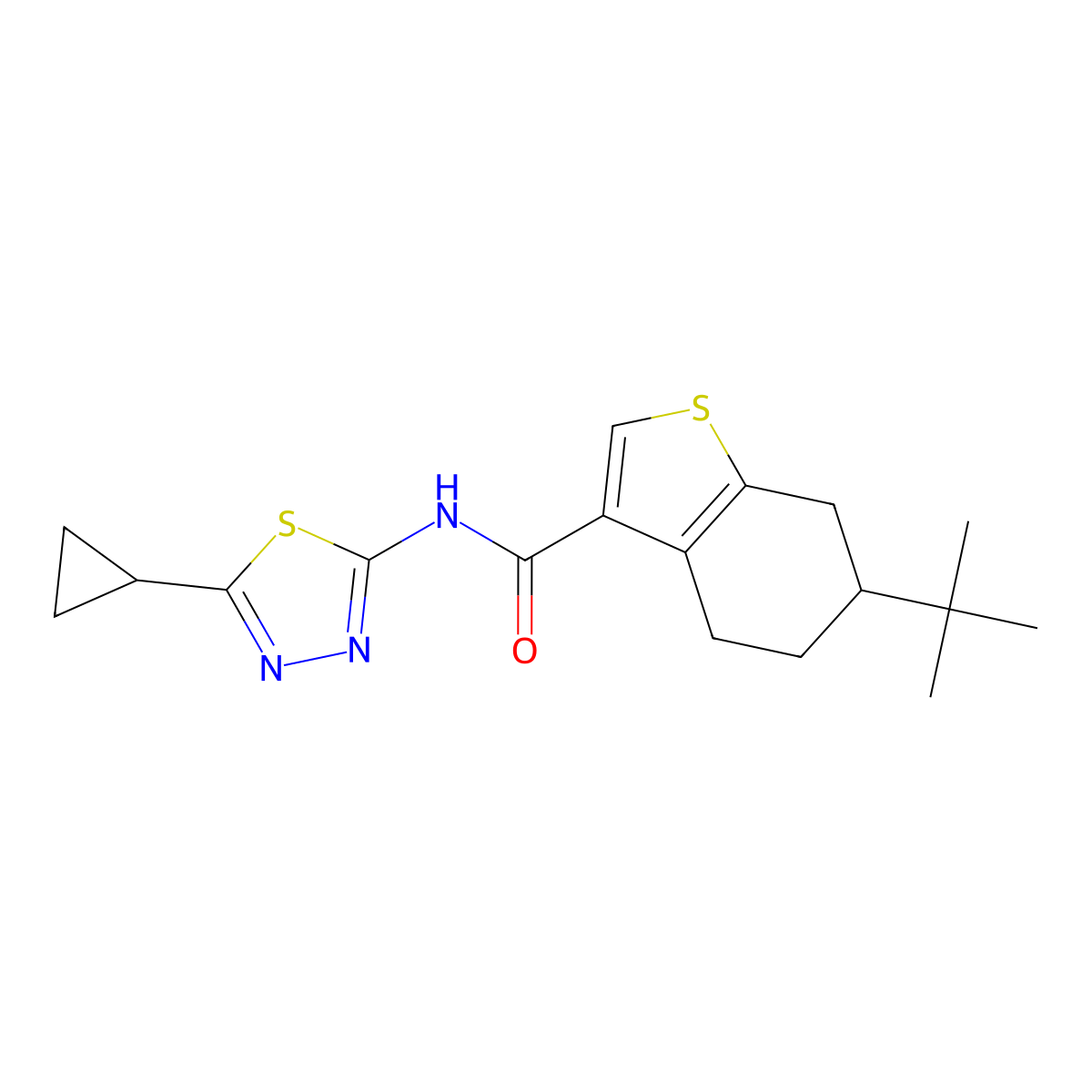 6-tert-butyl-N-(5-cyclopropyl-1,3,4-thiadiazol-2-yl)-4,5,6,7-tetrahydro-1-benzothiophene-3-carboxamide molecular structure, CAS 438226-54-1