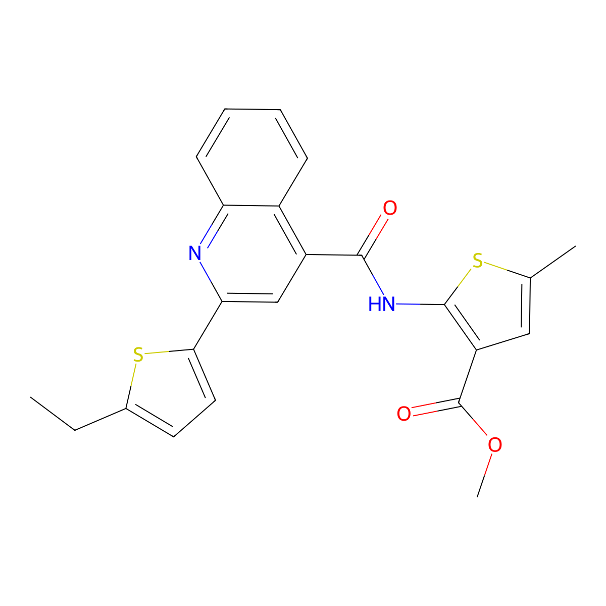 Methyl 2-[[2-(5-ethylthiophen-2-yl)quinoline-4-carbonyl]amino]-5-methylthiophene-3-carboxylate molecular structure, CAS 438226-65-4