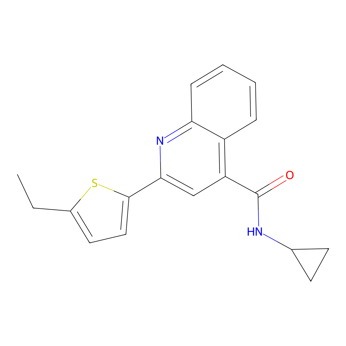 N-cyclopropyl-2-(5-ethylthiophen-2-yl)quinoline-4-carboxamide molecular structure, CAS 438226-68-7