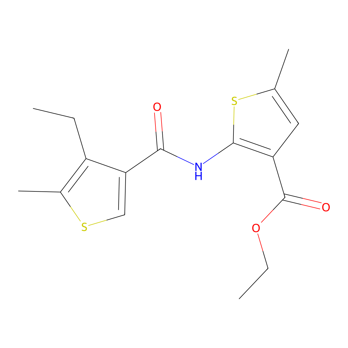 Ethyl 2-{[(4-ethyl-5-methylthiophen-3-yl)carbonyl]amino}-5-methylthiophene-3-carboxylate molecular structure, CAS 438226-74-5