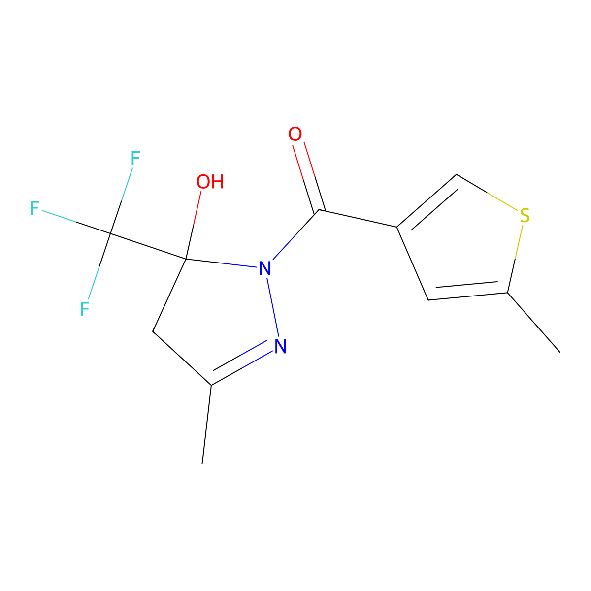 [5-hydroxy-3-methyl-5-(trifluoromethyl)-4H-pyrazol-1-yl]-(5-methylthiophen-3-yl)methanone molecular structure, CAS 438226-77-8