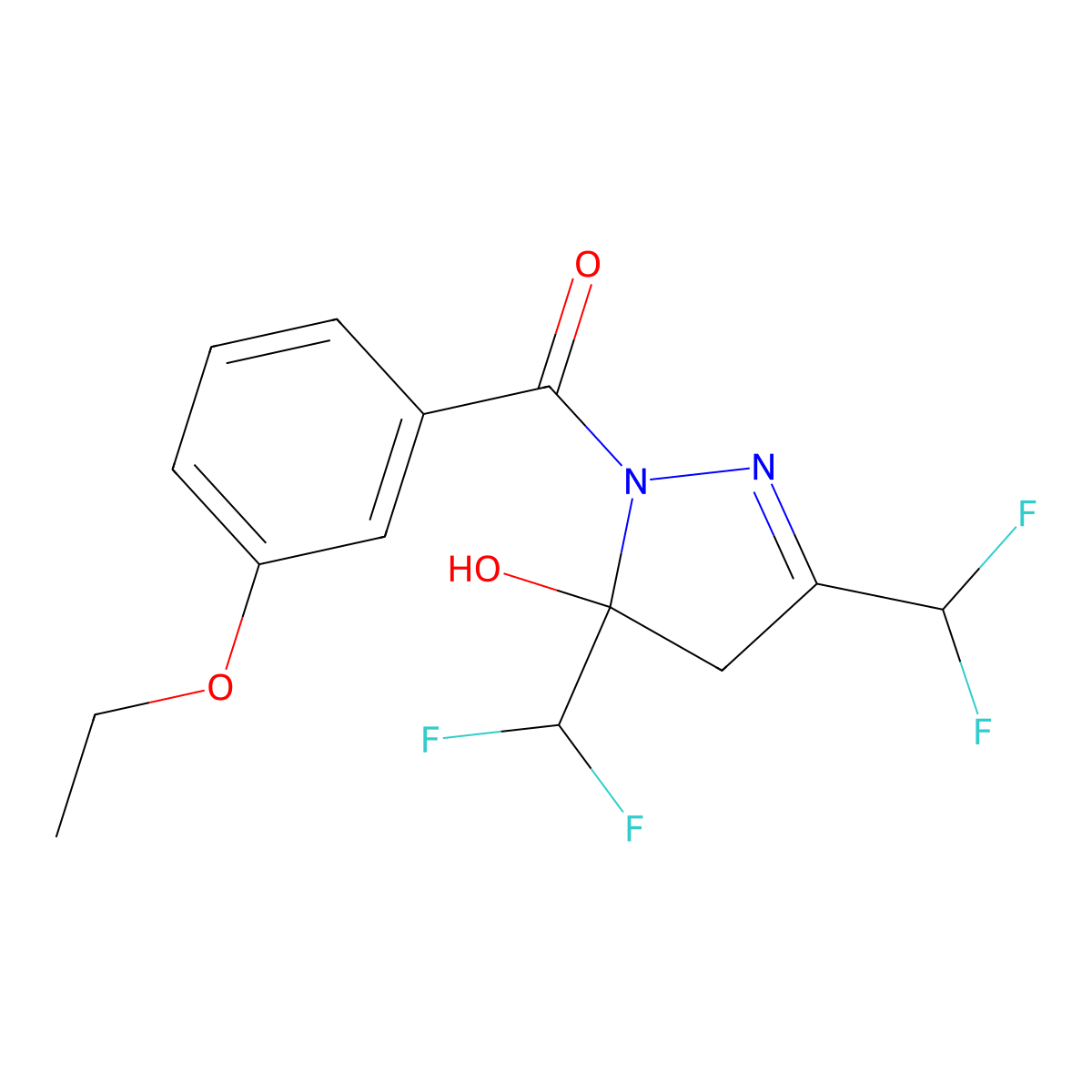 [3,5-bis(difluoromethyl)-5-hydroxy-4H-pyrazol-1-yl]-(3-ethoxyphenyl)methanone molecular structure, CAS 438227-00-0