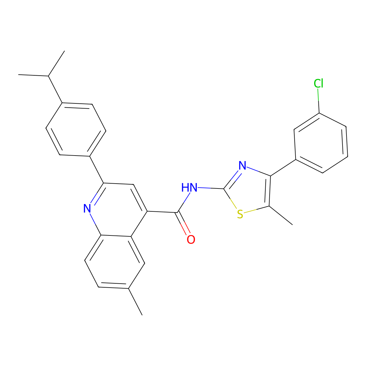 N-[4-(3-chlorophenyl)-5-methyl-1,3-thiazol-2-yl]-6-methyl-2-[4-(propan-2-yl)phenyl]quinoline-4-carboxamide molecular structure, CAS 438227-03-3