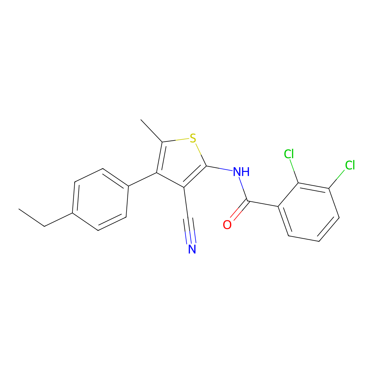 2,3-dichloro-N-[3-cyano-4-(4-ethylphenyl)-5-methylthiophen-2-yl]benzamide molecular structure, CAS 438227-05-5
