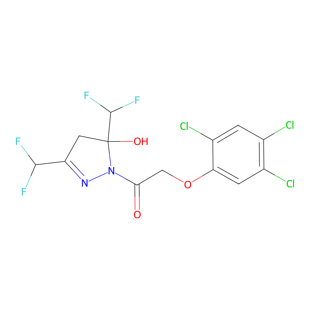 1-[3,5-bis(difluoromethyl)-5-hydroxy-4H-pyrazol-1-yl]-2-(2,4,5-trichlorophenoxy)ethanone molecular structure, CAS 438227-06-6