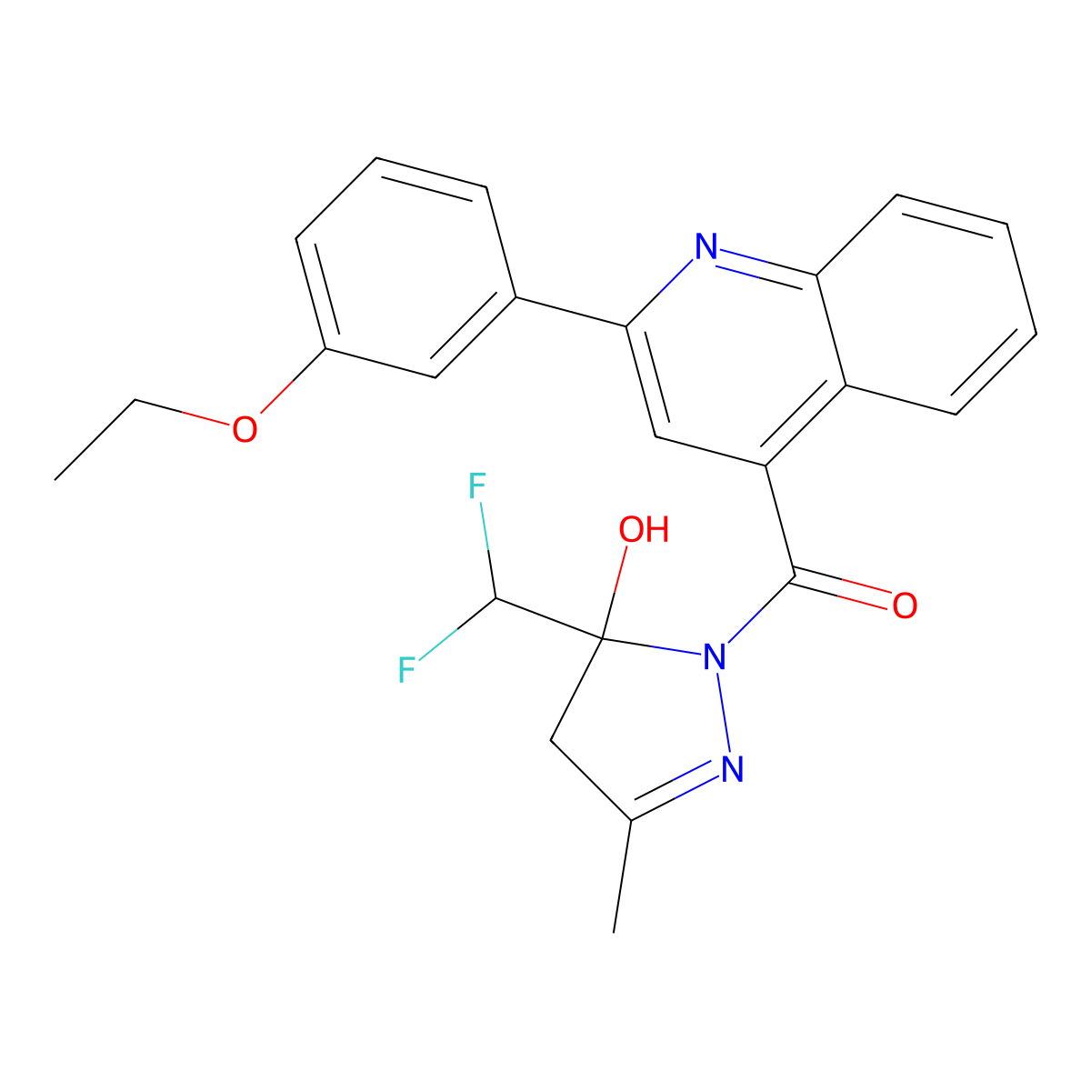 [5-(difluoromethyl)-5-hydroxy-3-methyl-4H-pyrazol-1-yl]-[2-(3-ethoxyphenyl)quinolin-4-yl]methanone molecular structure, CAS 438227-10-2