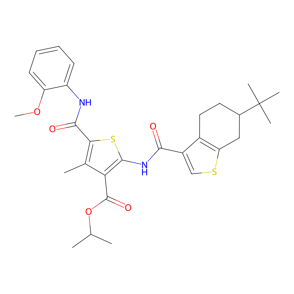 Isopropyl 2-{[(6-tert-butyl-4,5,6,7-tetrahydro-1-benzothien-3-yl)carbonyl]amino}-5-[(2-methoxyanilino)carbonyl]-4-methyl-3-thiophenecarboxylate molecular structure, CAS 438227-27-1