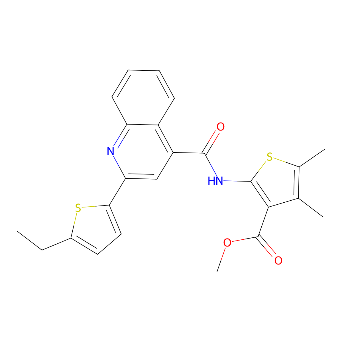 Methyl 2-[[2-(5-ethylthiophen-2-yl)quinoline-4-carbonyl]amino]-4,5-dimethylthiophene-3-carboxylate molecular structure, CAS 438227-30-6