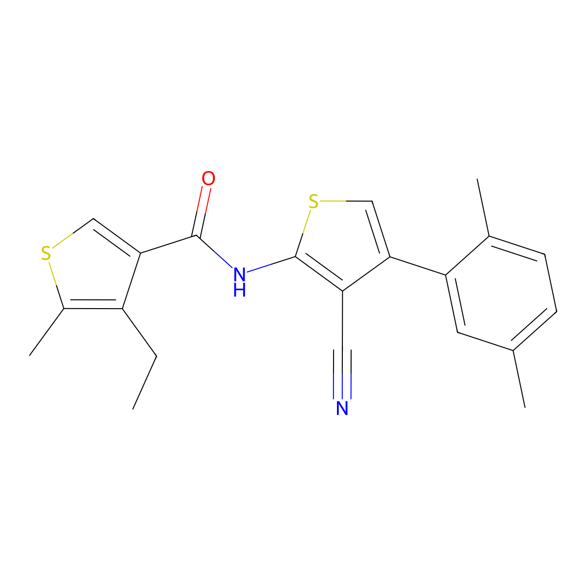 N-[3-cyano-4-(2,5-dimethylphenyl)thiophen-2-yl]-4-ethyl-5-methylthiophene-3-carboxamide molecular structure, CAS 438227-36-2