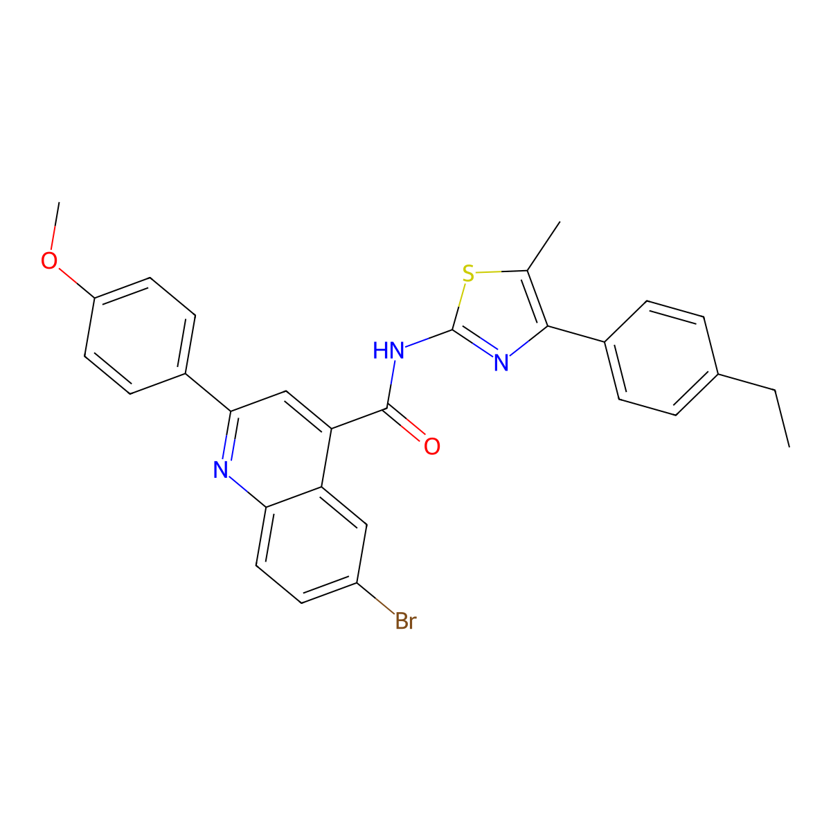 6-bromo-N-[4-(4-ethylphenyl)-5-methyl-1,3-thiazol-2-yl]-2-(4-methoxyphenyl)quinoline-4-carboxamide molecular structure, CAS 438227-42-0
