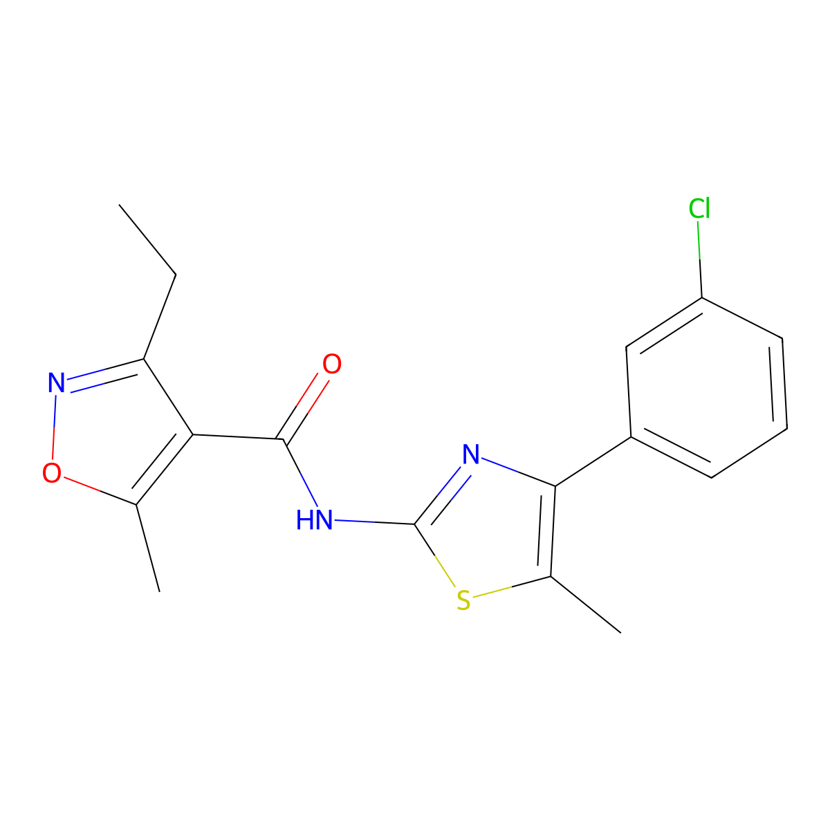 N-[4-(3-chlorophenyl)-5-methyl-1,3-thiazol-2-yl]-3-ethyl-5-methyl-1,2-oxazole-4-carboxamide molecular structure, CAS 438227-50-0