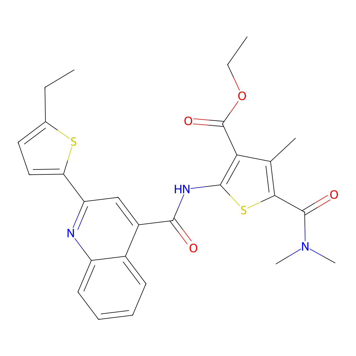 Ethyl 5-(dimethylcarbamoyl)-2-[[2-(5-ethylthiophen-2-yl)quinoline-4-carbonyl]amino]-4-methylthiophene-3-carboxylate molecular structure, CAS 438227-55-5