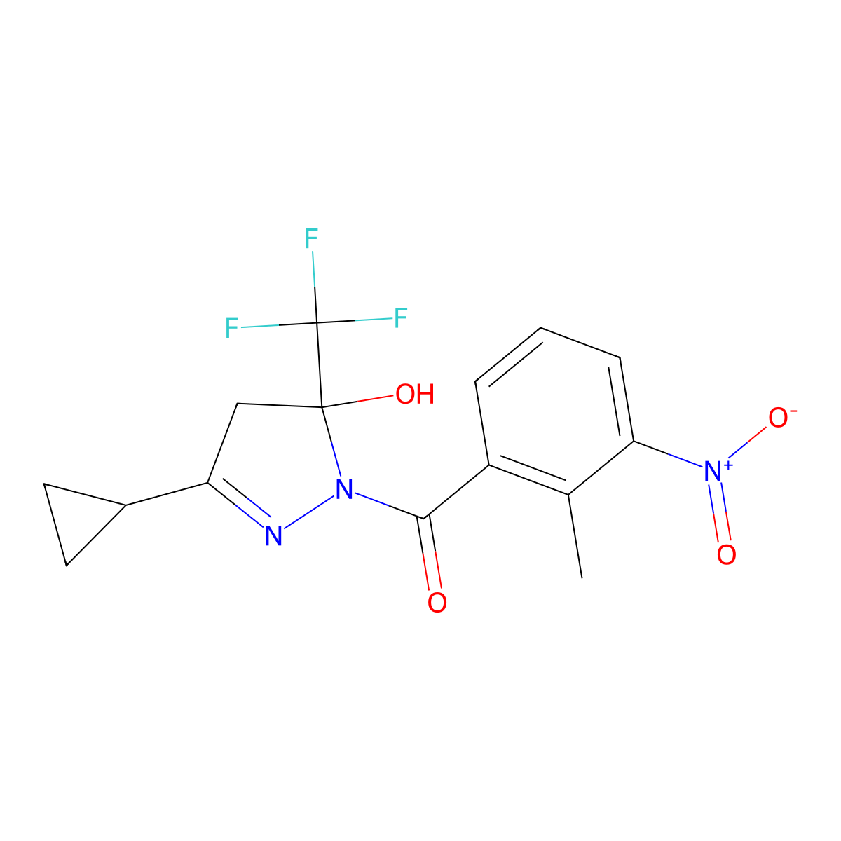 [3-cyclopropyl-5-hydroxy-5-(trifluoromethyl)-4,5-dihydro-1H-pyrazol-1-yl](2-methyl-3-nitrophenyl)methanone molecular structure, CAS 438227-61-3