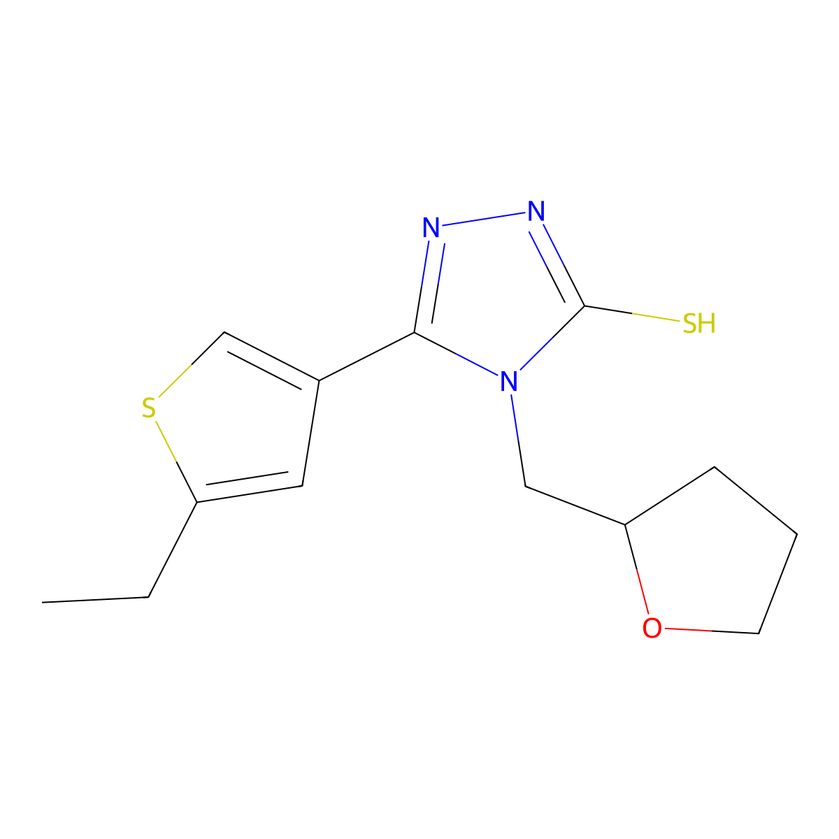 5-(5-ethylthien-3-yl)-4-(tetrahydrofuran-2-ylmethyl)-4H-1,2,4-triazole-3-thiol molecular structure, CAS 438227-62-4