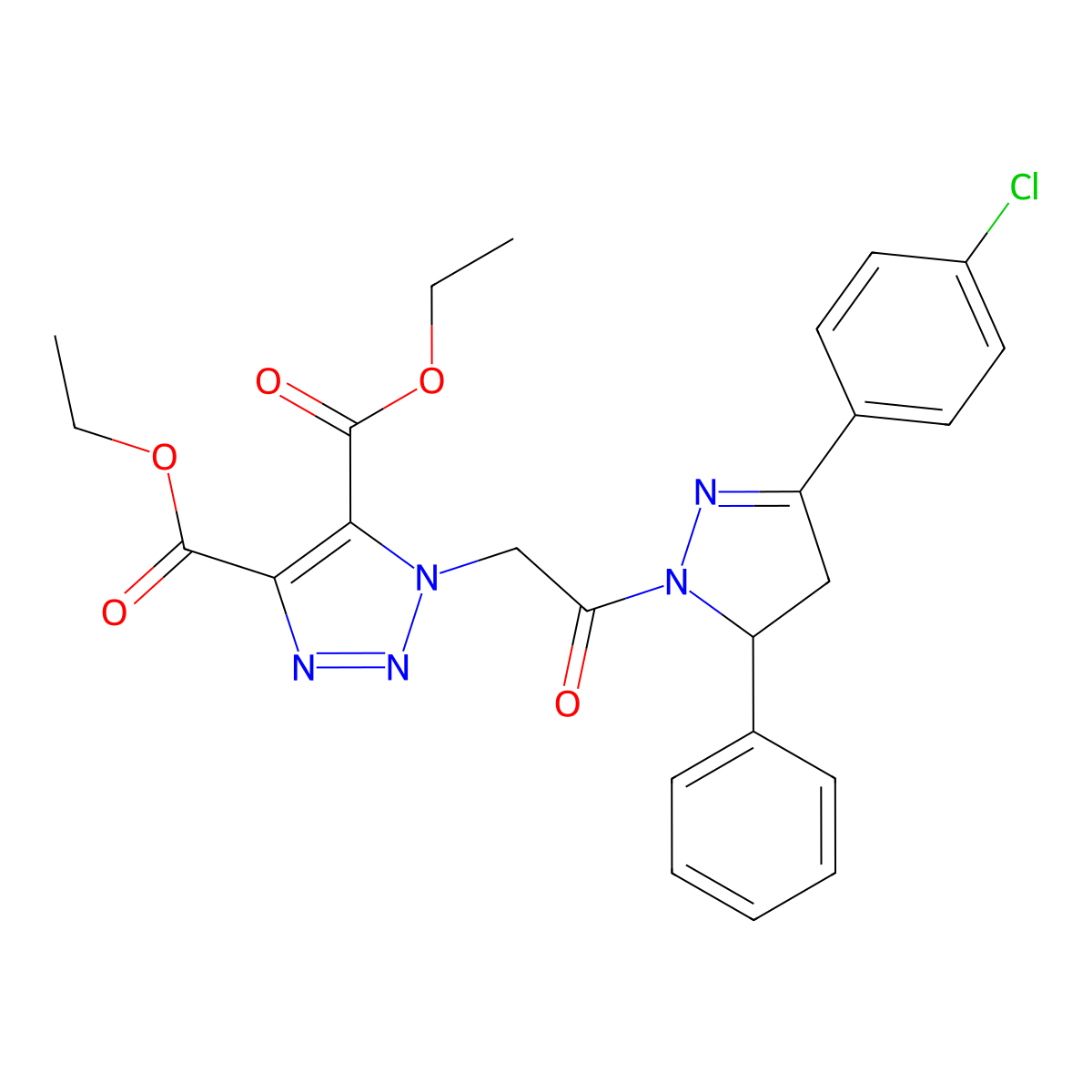 diethyl 1-{2-[3-(4-chlorophenyl)-5-phenyl-4,5-dihydro-1H-pyrazol-1-yl]-2-oxoethyl}-1H-1,2,3-triazole-4,5-dicarboxylate molecular structure, CAS 438227-81-7