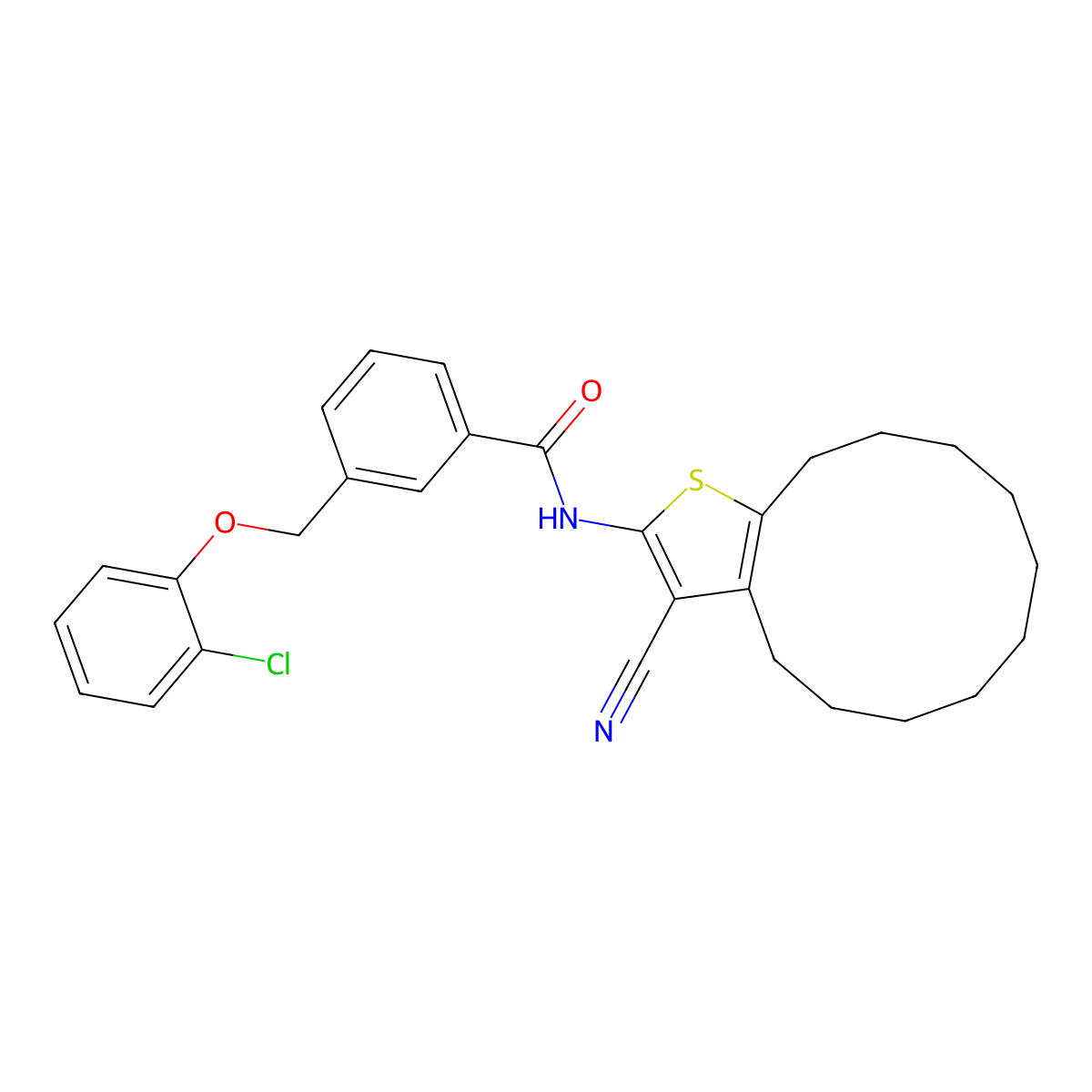 3-[(2-chlorophenoxy)methyl]-N-(3-cyano-4,5,6,7,8,9,10,11,12,13-decahydrocyclododeca[b]thiophen-2-yl)benzamide molecular structure, CAS 438227-83-9