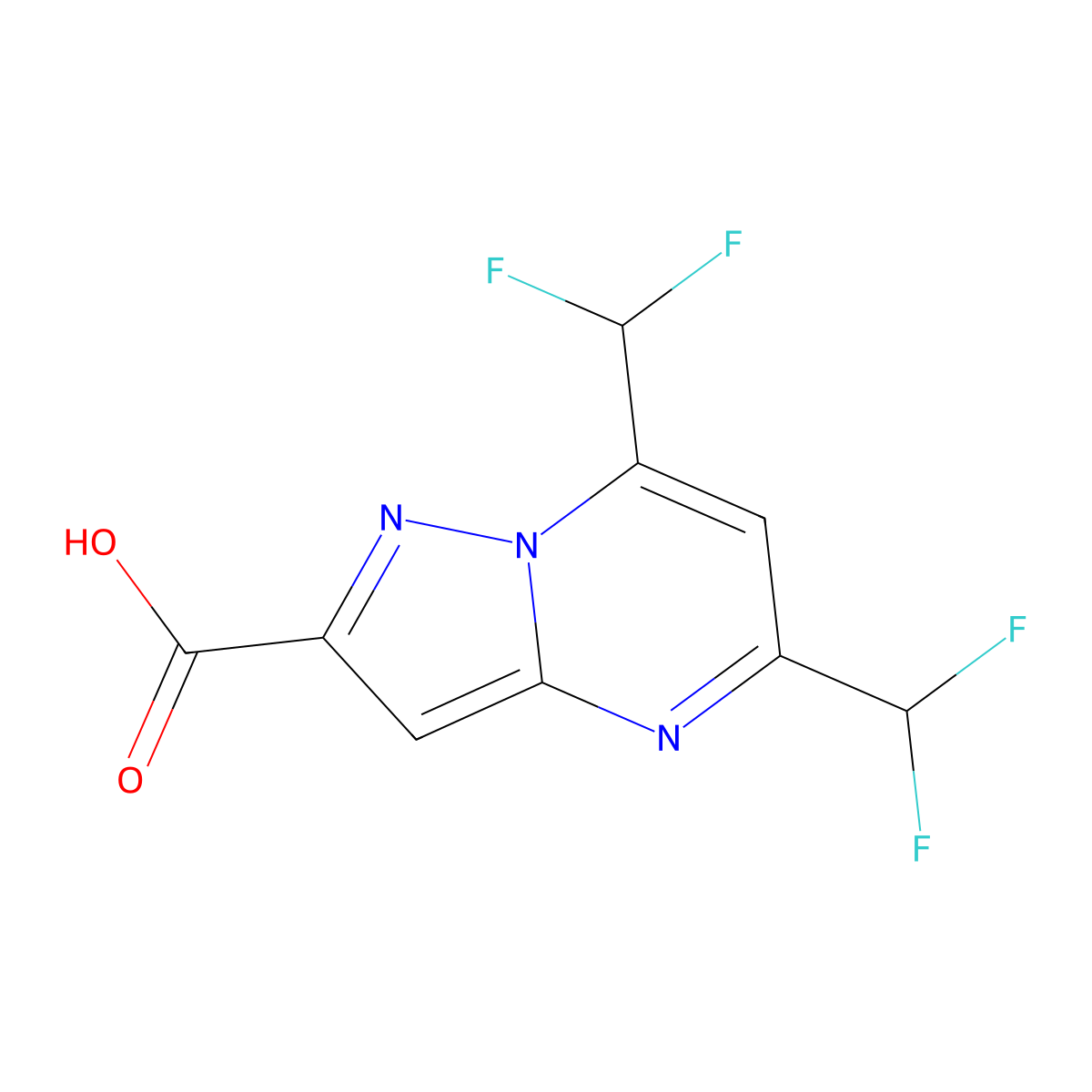 5,7-Bis(difluoromethyl)pyrazolo[1,5-a]pyrimidine-2-carboxylic acid molecular structure, CAS 438227-84-0