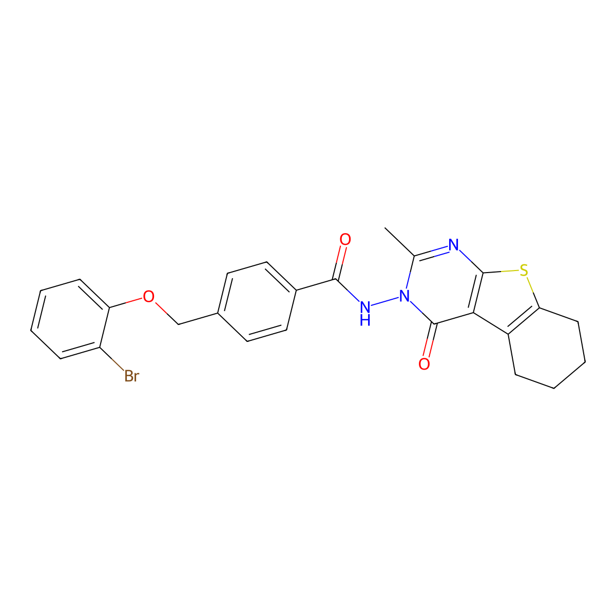 4-[(2-bromophenoxy)methyl]-N-(2-methyl-4-oxo-5,6,7,8-tetrahydro-[1]benzothiolo[2,3-d]pyrimidin-3-yl)benzamide molecular structure, CAS 438227-91-9