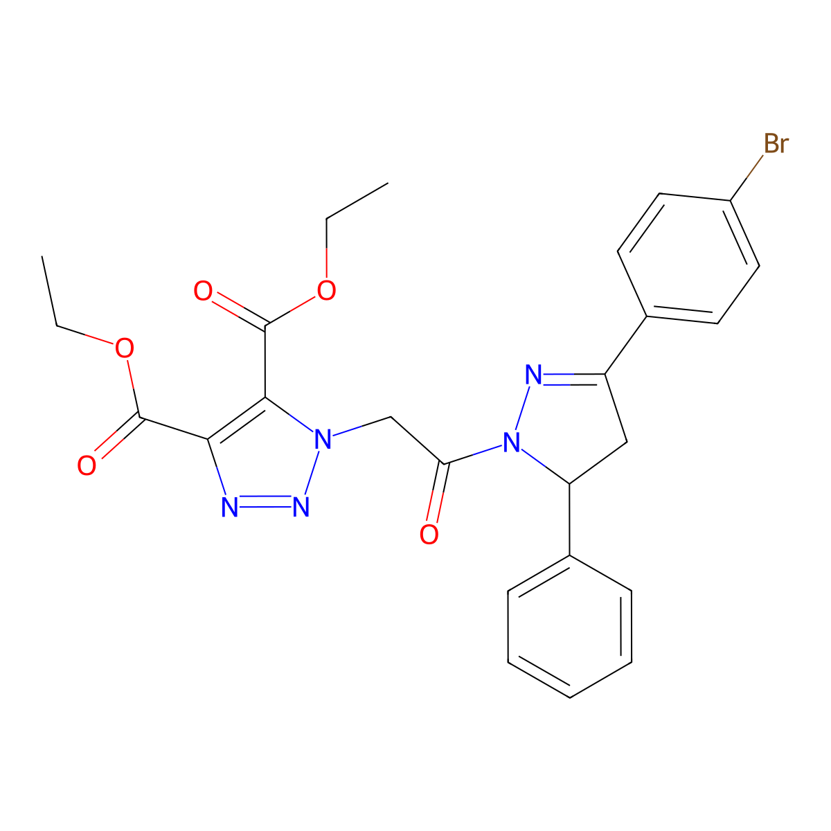 diethyl 1-{2-[3-(4-bromophenyl)-5-phenyl-4,5-dihydro-1H-pyrazol-1-yl]-2-oxoethyl}-1H-1,2,3-triazole-4,5-dicarboxylate molecular structure, CAS 438227-97-5
