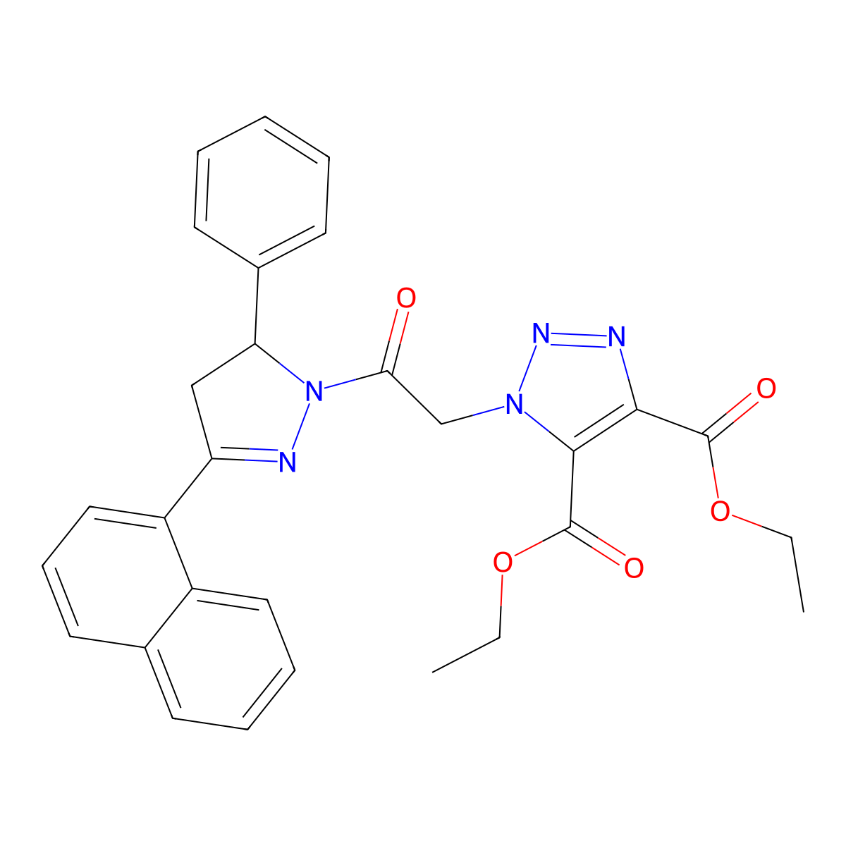 diethyl 1-{2-[3-(1-naphthyl)-5-phenyl-4,5-dihydro-1H-pyrazol-1-yl]-2-oxoethyl}-1H-1,2,3-triazole-4,5-dicarboxylate molecular structure, CAS 438228-01-4