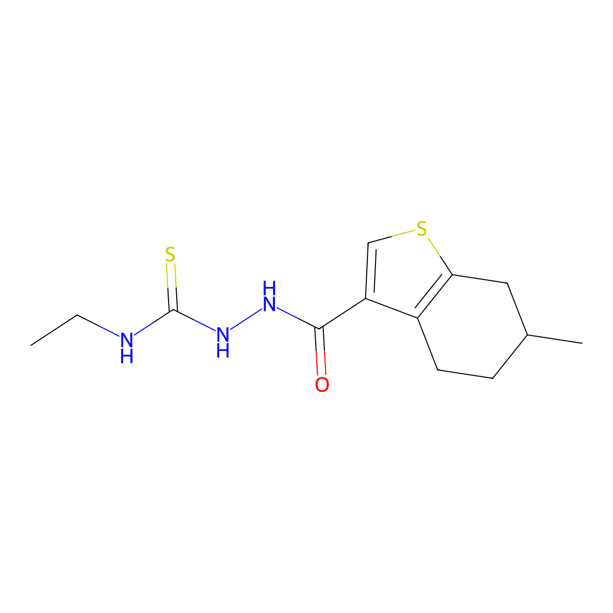 N-ethyl-2-[(6-methyl-4,5,6,7-tetrahydro-1-benzothien-3-yl)carbonyl]hydrazinecarbothioamide molecular structure, CAS 438228-03-6