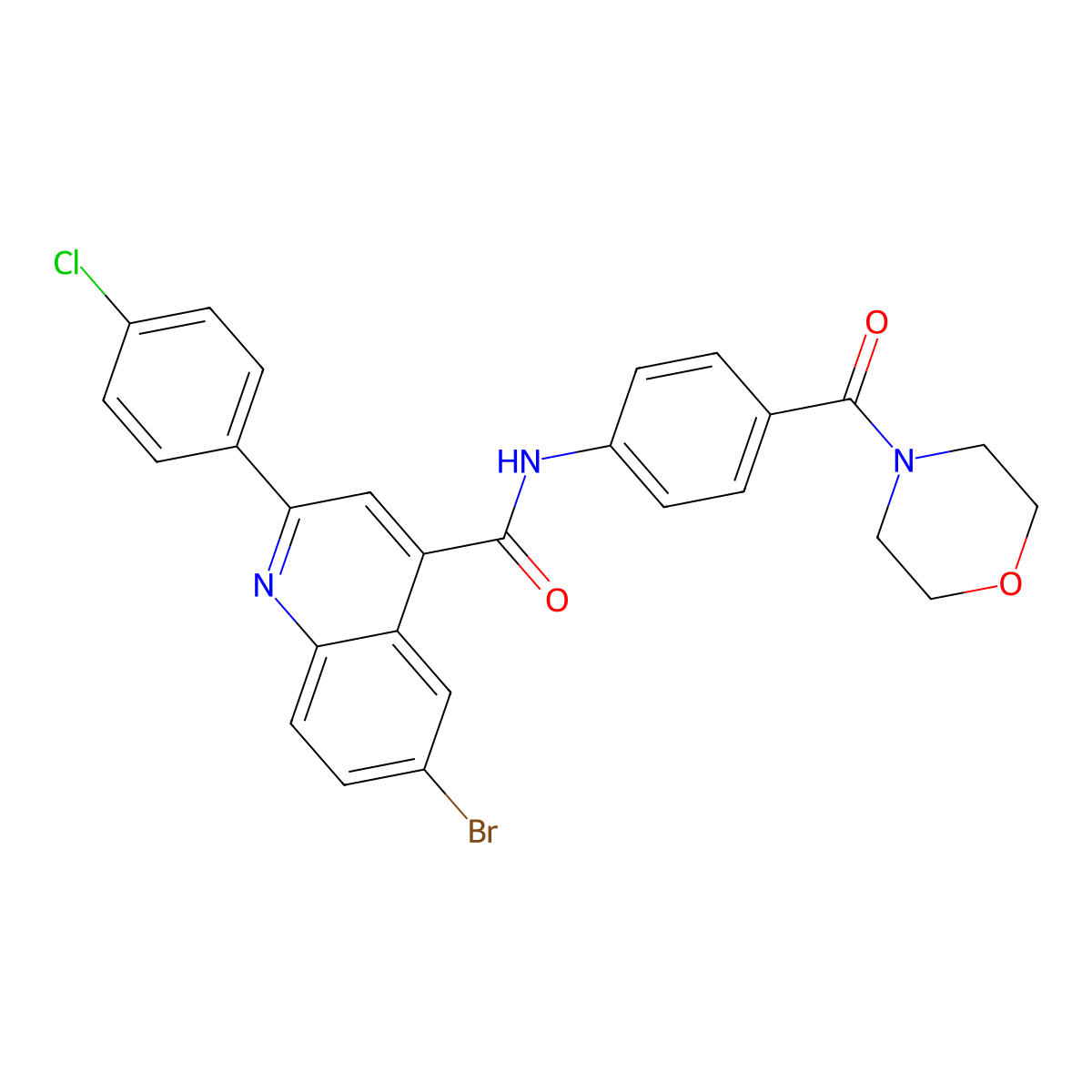 6-bromo-2-(4-chlorophenyl)-N-[4-(morpholine-4-carbonyl)phenyl]quinoline-4-carboxamide molecular structure, CAS 438228-17-2