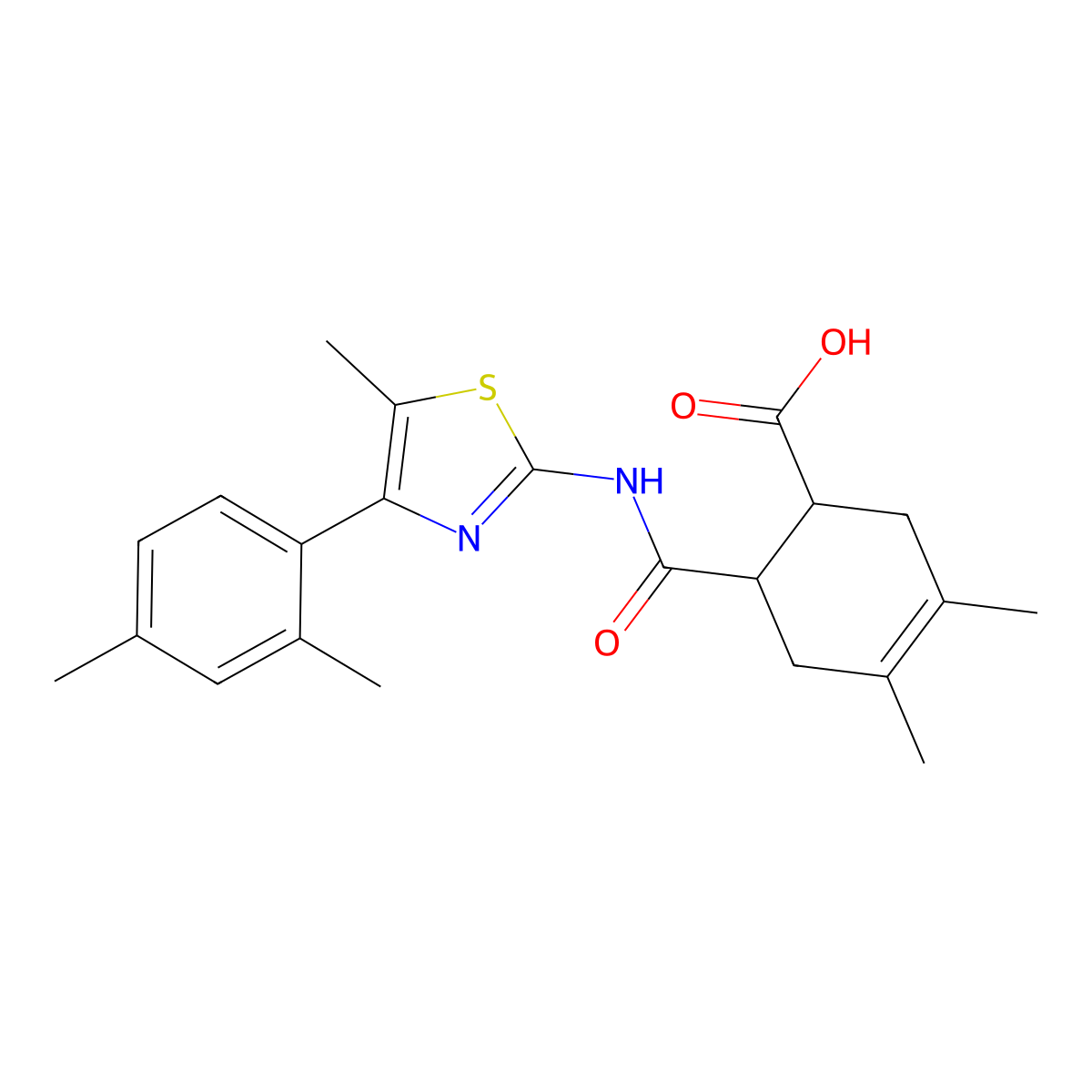 6-({[4-(2,4-Dimethylphenyl)-5-methyl-1,3-thiazol-2-yl]amino}carbonyl)-3,4-dimethyl-3-cyclohexene-1-carboxylic acid molecular structure, CAS 438228-21-8