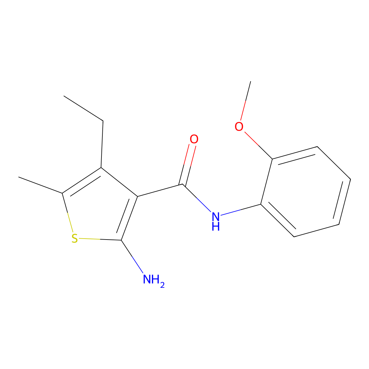 2-amino-4-ethyl-N-(2-methoxyphenyl)-5-methylthiophene-3-carboxamide molecular structure, CAS 438228-30-9