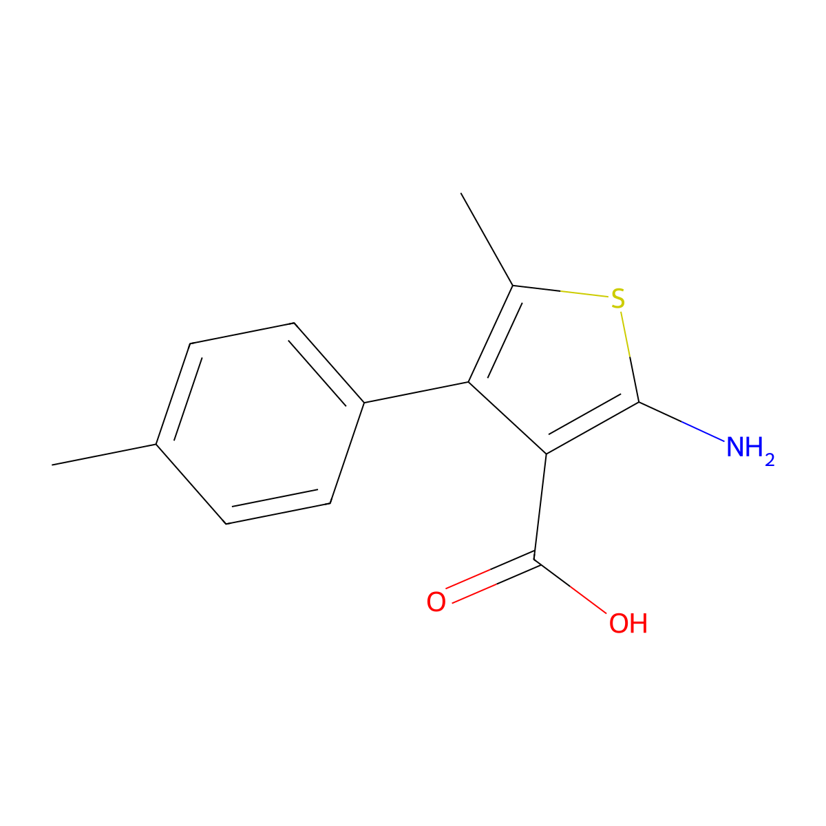 2-Amino-5-methyl-4-(4-methylphenyl)thiophene-3-carboxylic acid molecular structure, CAS 438228-38-7