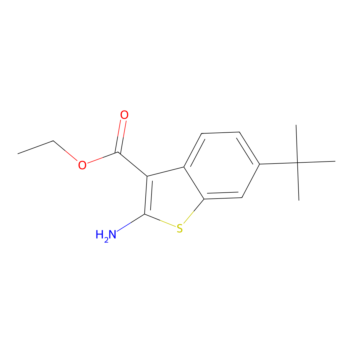 Ethyl 2-amino-6-tert-butyl-1-benzothiophene-3-carboxylate molecular structure, CAS 438228-39-8