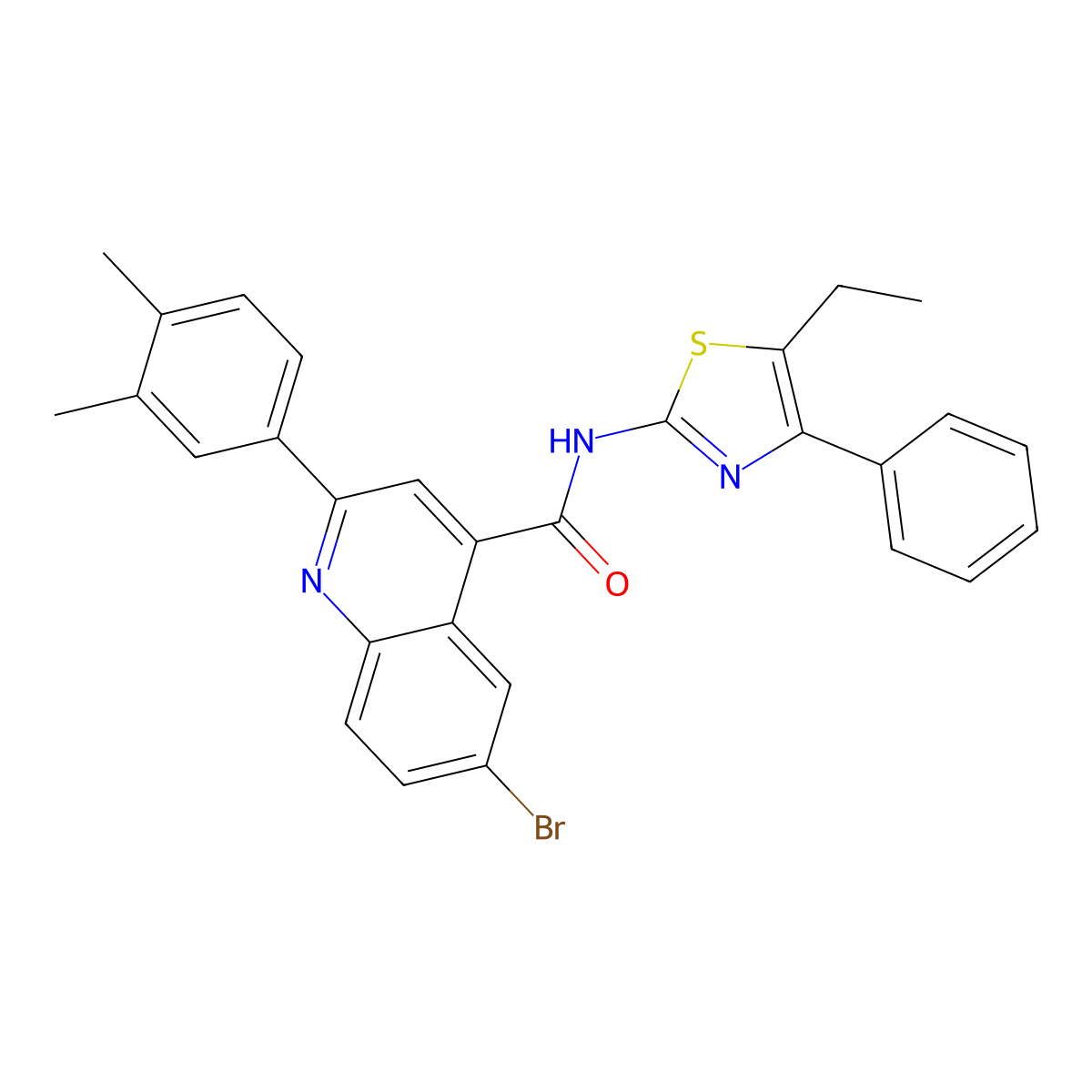 6-bromo-2-(3,4-dimethylphenyl)-N-(5-ethyl-4-phenyl-1,3-thiazol-2-yl)quinoline-4-carboxamide molecular structure, CAS 438228-48-9