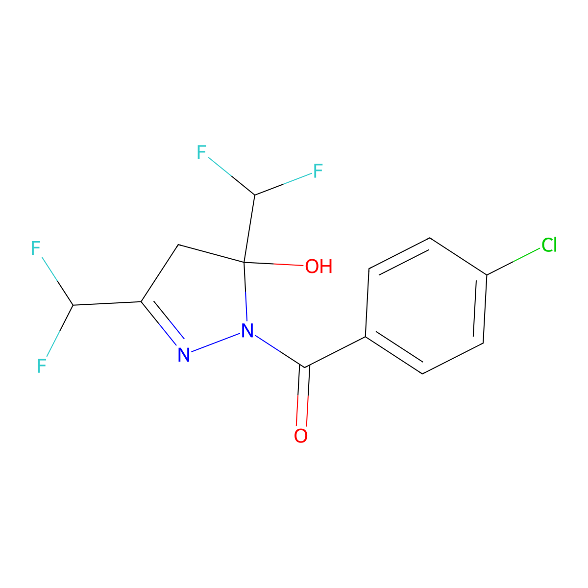 [3,5-bis(difluoromethyl)-5-hydroxy-4H-pyrazol-1-yl]-(4-chlorophenyl)methanone molecular structure, CAS 438228-55-8