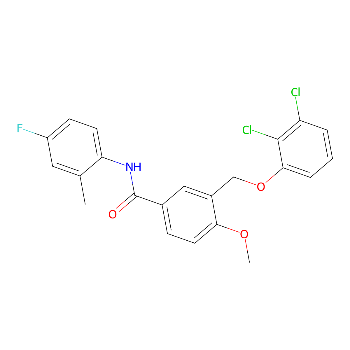 3-[(2,3-dichlorophenoxy)methyl]-N-(4-fluoro-2-methylphenyl)-4-methoxybenzamide molecular structure, CAS 438228-57-0